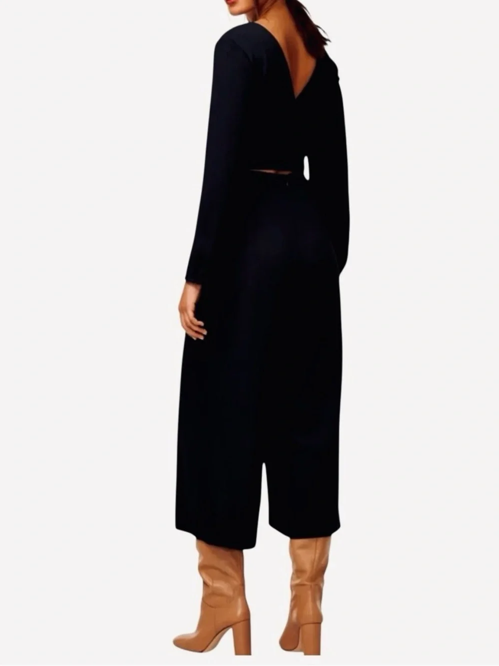 Wilfred Aritzia NWT $188 Ecoulement Black Jumpsuit V-Neck Wide Leg Cropped sz 6